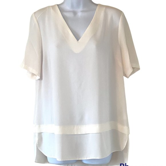 Atmosphere Lace Back V neck Blouse Cream Ivory Size 10 - Picture 1 of 7